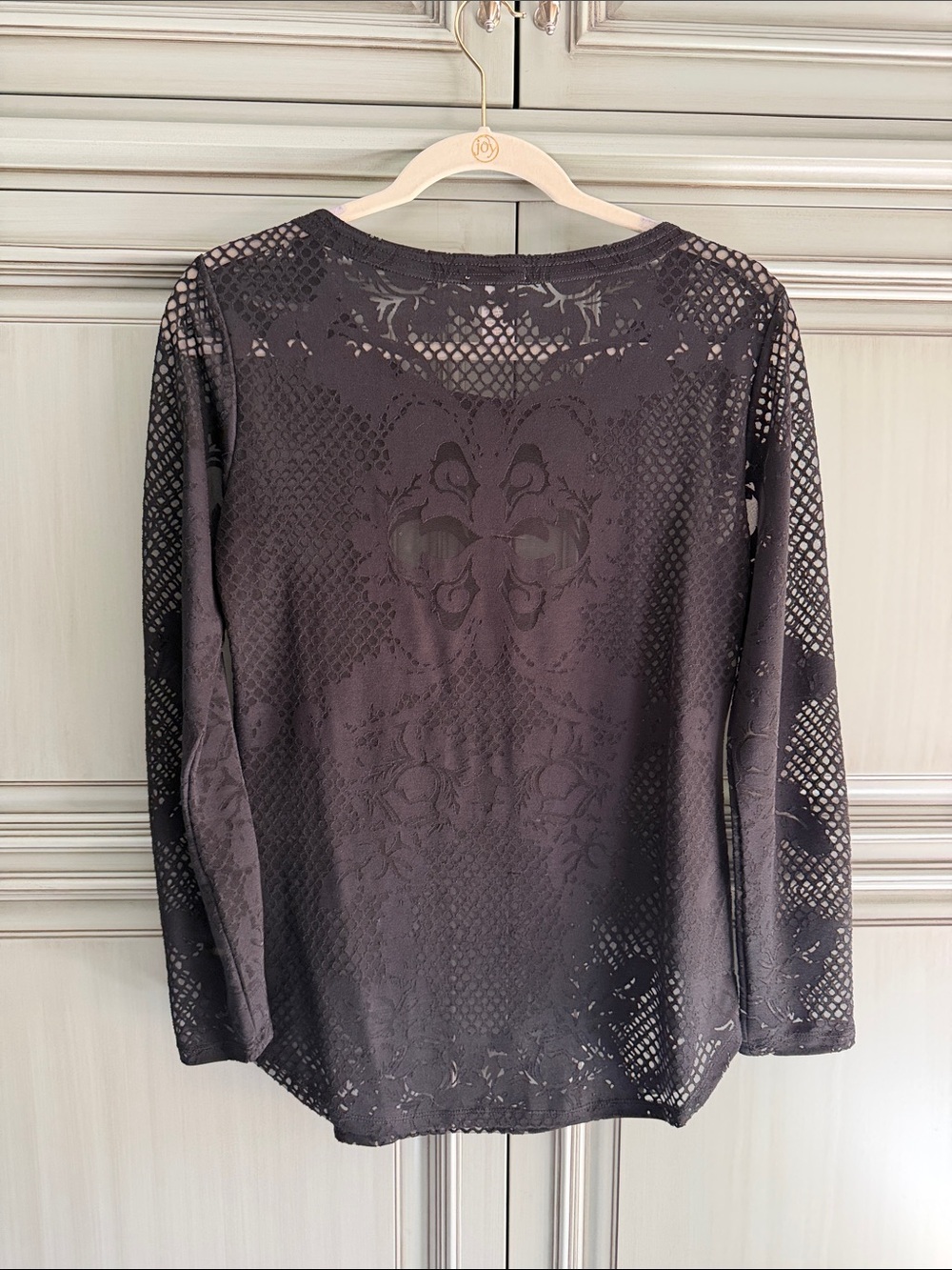 Cache Black Long-Sleeve Lace-Pattern Top - Picture 5 of 5